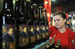 Bottles of beer with a picture of Donald Trump