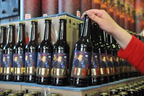 Bottles of beer with a picture of Donald Trump