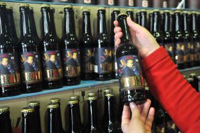 Bottles of beer with a picture of Donald Trump