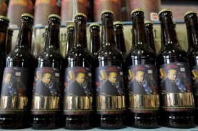 Bottles of beer with a picture of Donald Trump