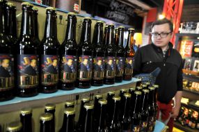 Bottles of beer with a picture of Donald Trump