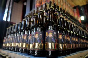 Bottles of beer with a picture of Donald Trump
