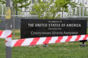 Protective tape near  the Embassy of the USA