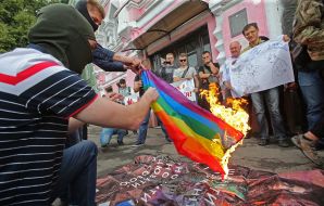 Burning the LGBT flag