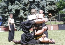 Demonstration performances of members of the Federation of Cossack fencing