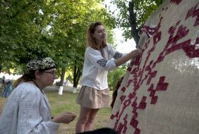 A girl in a flower wreath