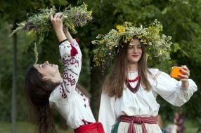 A girl in a flower wreath