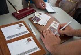 Special stitching of a postage stamp