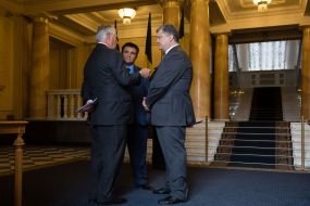 Pavel Klimkin, Petr Poroshenko and Rex Tillerson