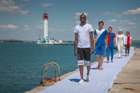 Models on the raid mole of the Vorontsov lighthouse in Odessa