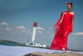 Model on the raid mole of the Vorontsov lighthouse in Odessa