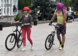 Bicycle parade of girls in Kiev
