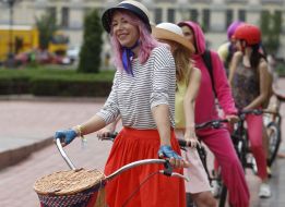 Bicycle parade of girls in Kiev