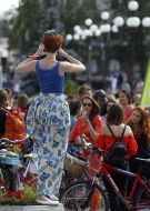 Bicycle parade of girls in Kiev