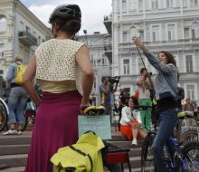 Bicycle parade of girls in Kiev
