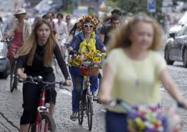 Bicycle parade of girls in Kiev