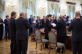 Petr Poroshenko, Evgeny Nishchuk and Alexandr Lukashenko