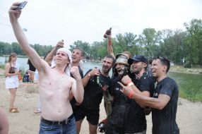 Participants of the race make selfie