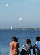 Parachute jumps on water