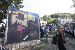 People during the event on the occasion of the laying of a stone