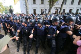 Law enforcers surrounded the building of the city hall in Odessa