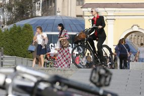 Participant of the flash mob "On a bicycle to work"