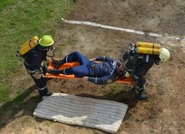 Transportation of the victim on stretchers