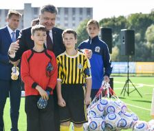 Petro Poroshenko at a football stadium
