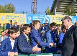 Petro Poroshenko at a football stadium