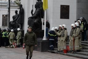 Firefighters near the building of the Verkhovna Rada