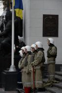 Firefighters near the building of the Verkhovna Rada