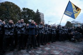 Activists of the "National Corps" near the Verkhovna Rada