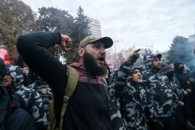 Activists of the "National Corps" near the Verkhovna Rada