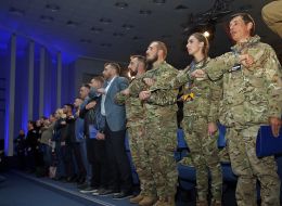 Participants of the II solemn congress of the political party "National Corps"