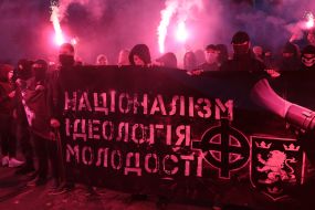 Participants of March of glory of the Ukrainian Insurgent Army