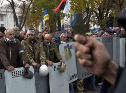 Participants of the rally with shields