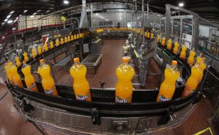 Bottles with carbonated drink "Fanta"