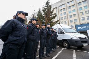 Policemen with a red ribbon on a uniform