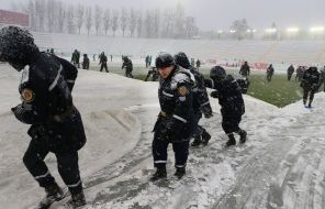 Snow cleaning on the football field