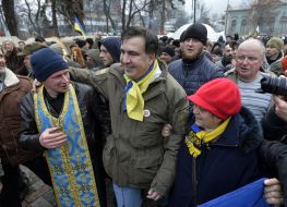 Mikheil Saakashvili is surrounded by his supporters