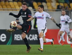 The game moment between FC "Zarya" and FC "Athletic"