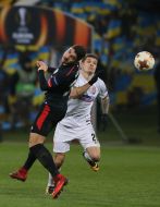 The game moment between FC "Zarya" and FC "Athletic"