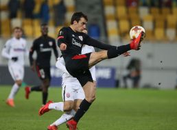 The game moment between FC "Zarya" and FC "Athletic"