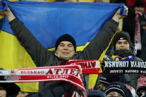 Fan of FC "Zarya" with the flag of Ukraine