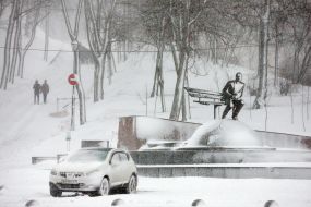 Snow-covered monument to Valery Lobanovsky