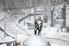 Snow-covered monument to Valery Lobanovsky