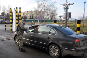 Border guards check the car