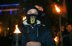 Participants of the torchlight procession