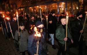 Participants of the torchlight procession