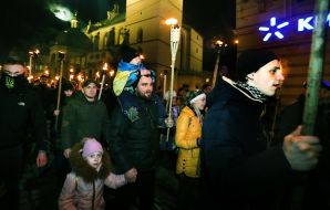 Participants of the torchlight procession